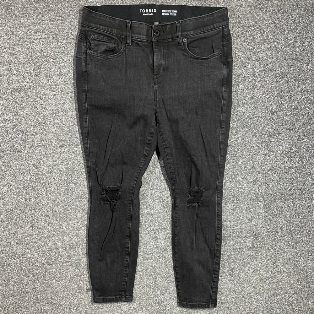 Torrid Bombshell Skinny‎ Jeans 16S Black Distressed Premium Stretch High Rise